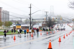 Runners are seen going towards the MacDonald Bridge