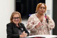 The Honourable Lena Metlege Diab, M.P. for Halifax West, and Tia Upshaw, Founder and CEO of Blk Women in Excellence during a networking event for the 2024 BWIE Pitch Competition.