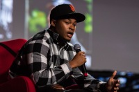 A speaker on stage